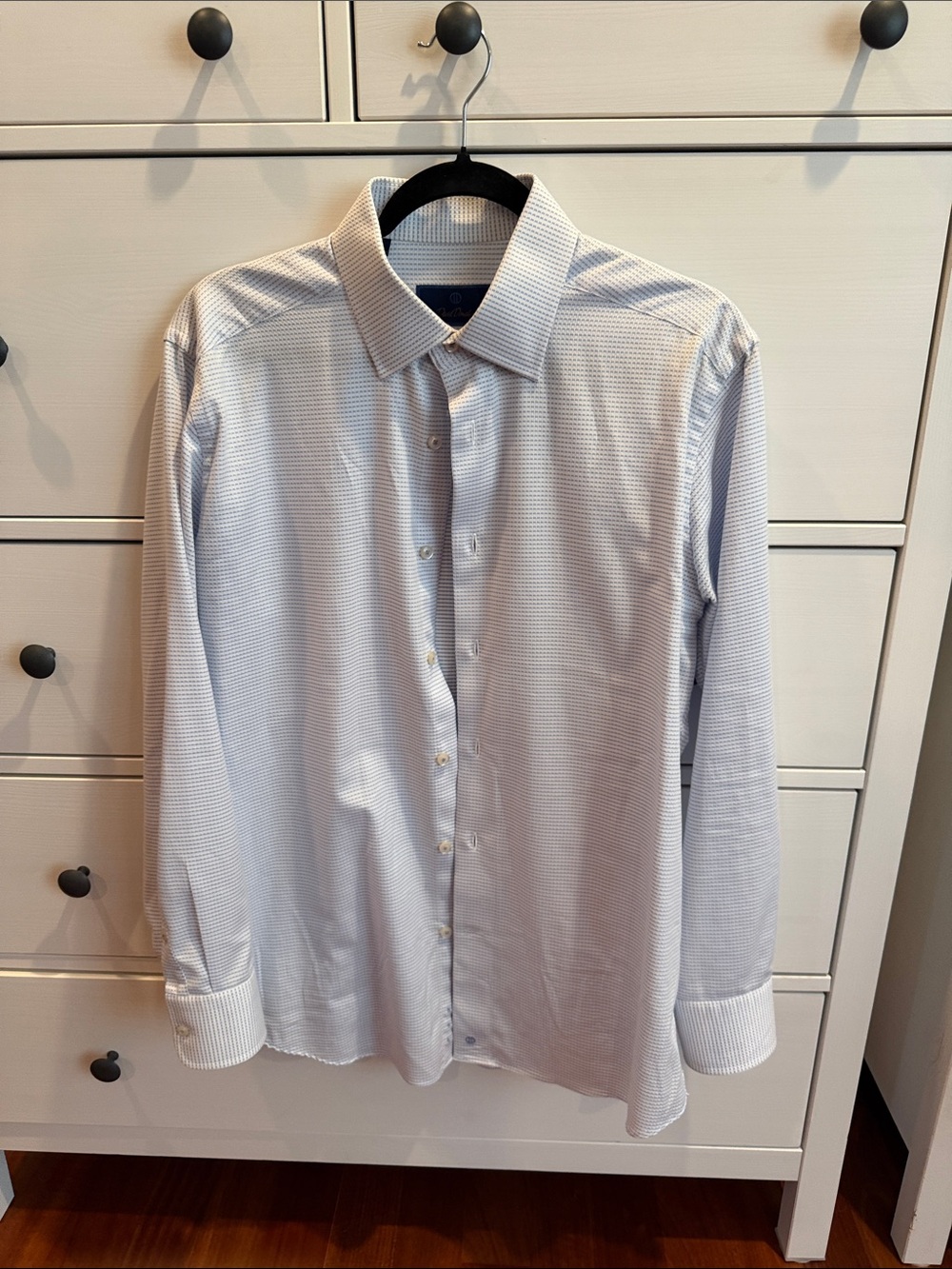 Men's David Donahue Light Blue Micro-Pattern Dress Shirt - Slim Fit 16 32/33
